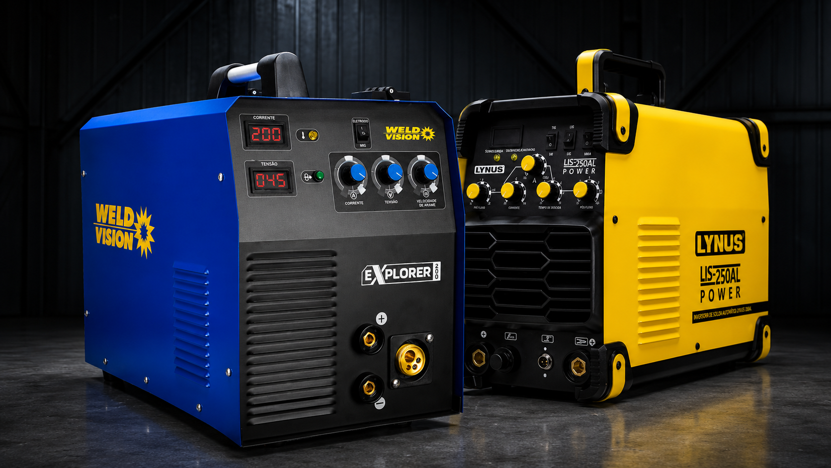 Máquinas de solda inversoras industriais Weld Vision e Lynus
